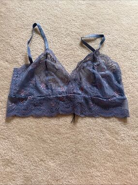 Samantha Chang Lace Bralette in Dusty Blue with Pink Accents